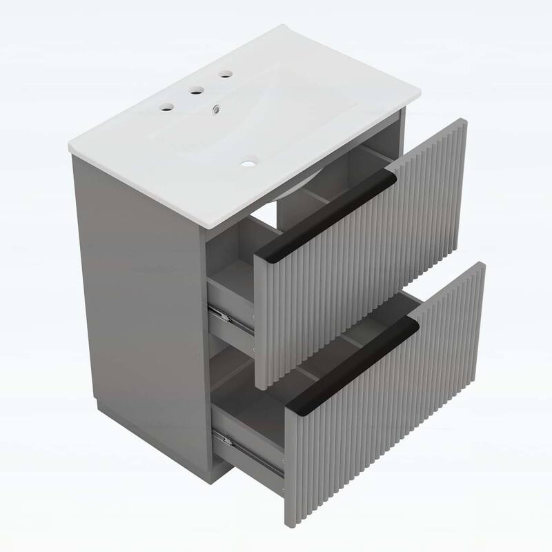 30 Inch Freestanding Bathroom Vanity with Ceramic Sink,Full-Extension Drawers,and Fluted Design