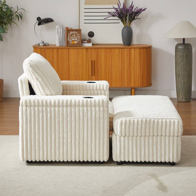 Anmytek 42.5-Inch Corduroy Deep-Seated Single Recliner With Backrest Pillow Cup Holder & Storage Footrest