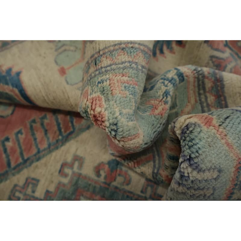 Hand Knotted Oriental 100% Wool Carpet Traditional Geometric Coral Kazak Area Rug - 9' 7'' X 8' 3''