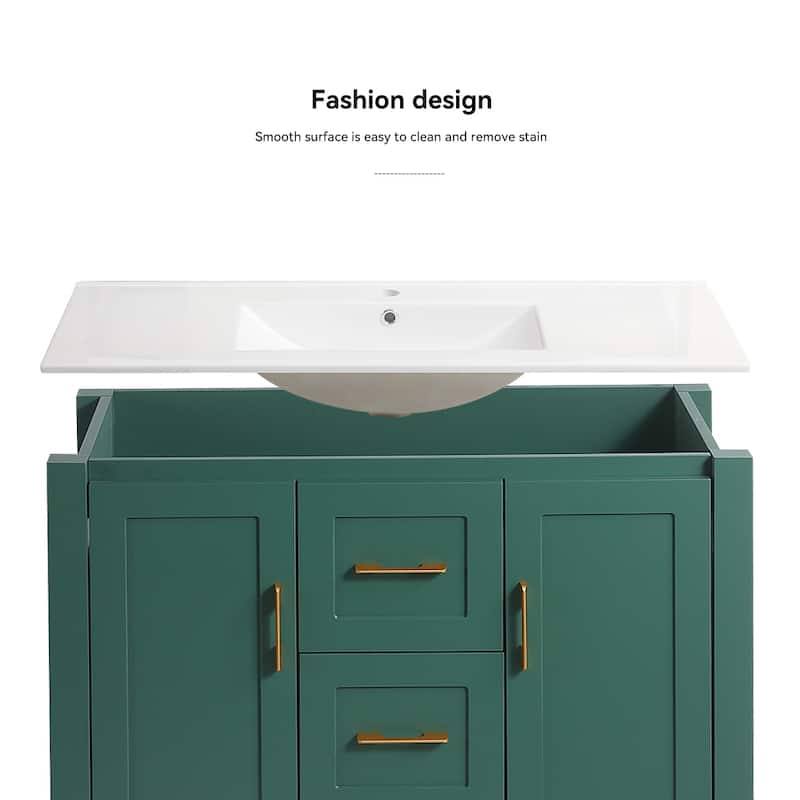 36" Green Bathroom Vanity with Undermount Sink - 2 Doors & 2 Soft-Close Drawers - Bathroom Storage Cabinet with Modern Design