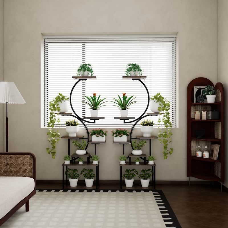 8-Tier Rustic Brown Plant Stand with Grow Lights Indoor Shelf Rack for Living Room Decor - 28.30”L x 10.20”W x 62”H