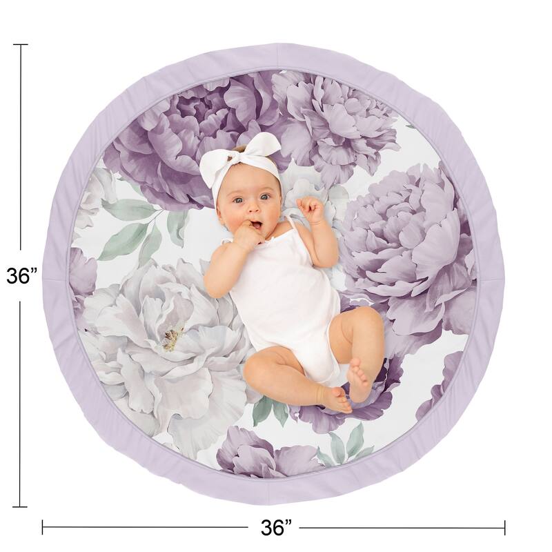 Sweet Jojo Designs Lavender Purple Boho Shabby Chic Floral Girl Baby Tummy Time Playmat Ivory Bohemian Vintage Garden Watercolor