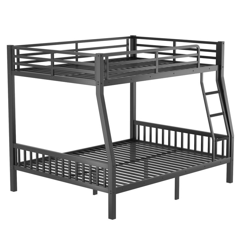 Full XL Over Queen Metal Bunk Bed with Ladder and Slats Support for Adults and Teens, Black