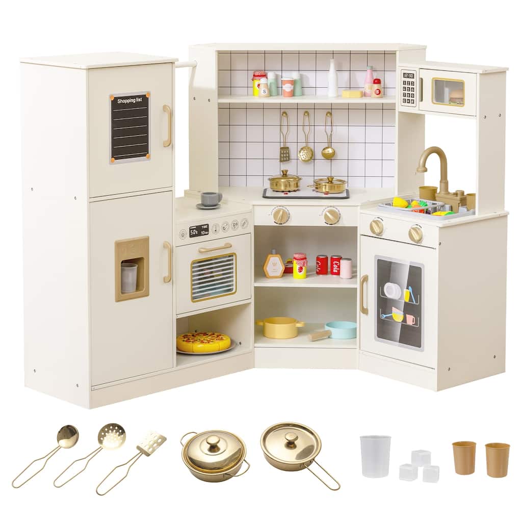 Gymax Pretend Play Corner Kitchen Set w/Ice Dispenser Stoves Oven