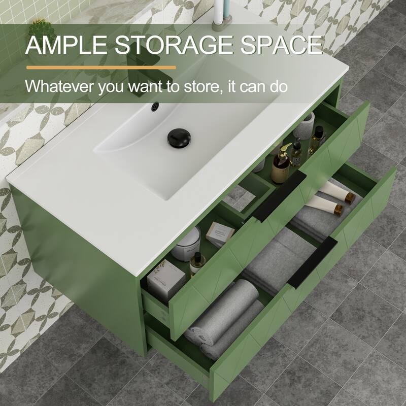 Wall Mount Vanity with Ceramic Sink SMC Sink Soft-Close