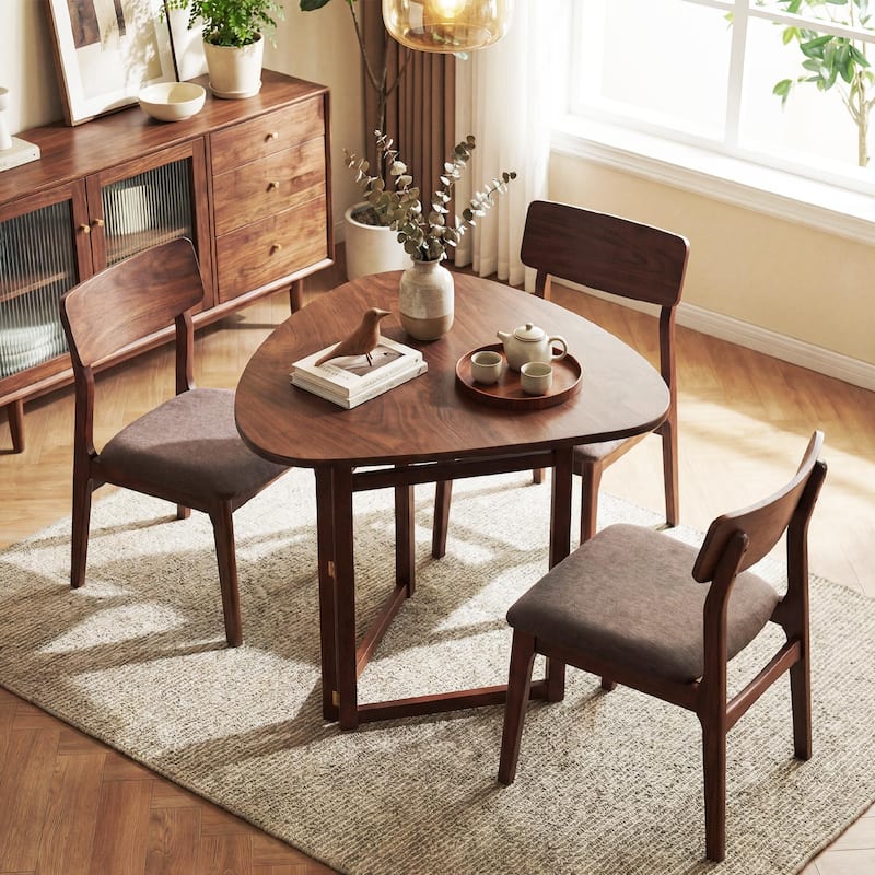 Gymax Foldable Dining Table w/Rubber Wood Legs Space-Saving Dinner - Walnut