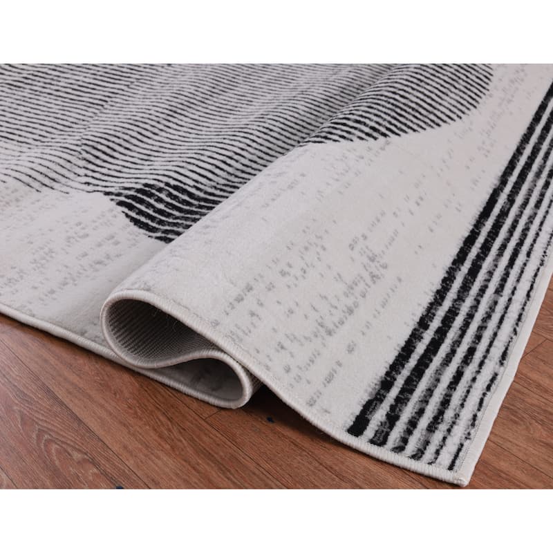 Dream Collection Abstract Circles Black and Grey Rug