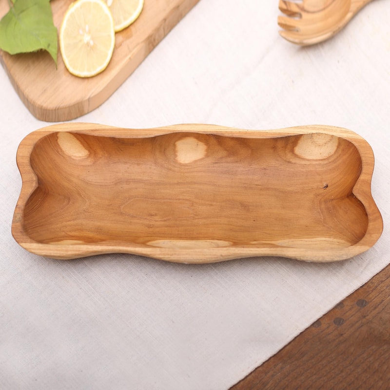 Novica Handmade Natures Course Teak Wood Appetizer Platter