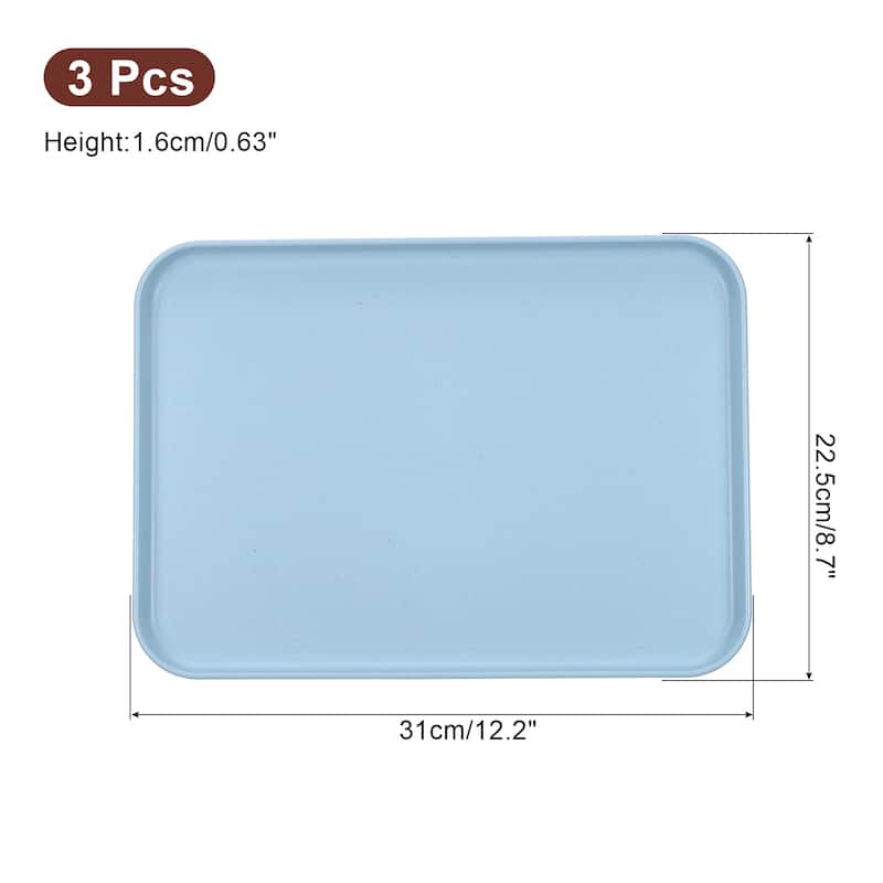 3Pcs 12.2"x8.7" Plates Rectangular Dinner Plates Reusable - Gray