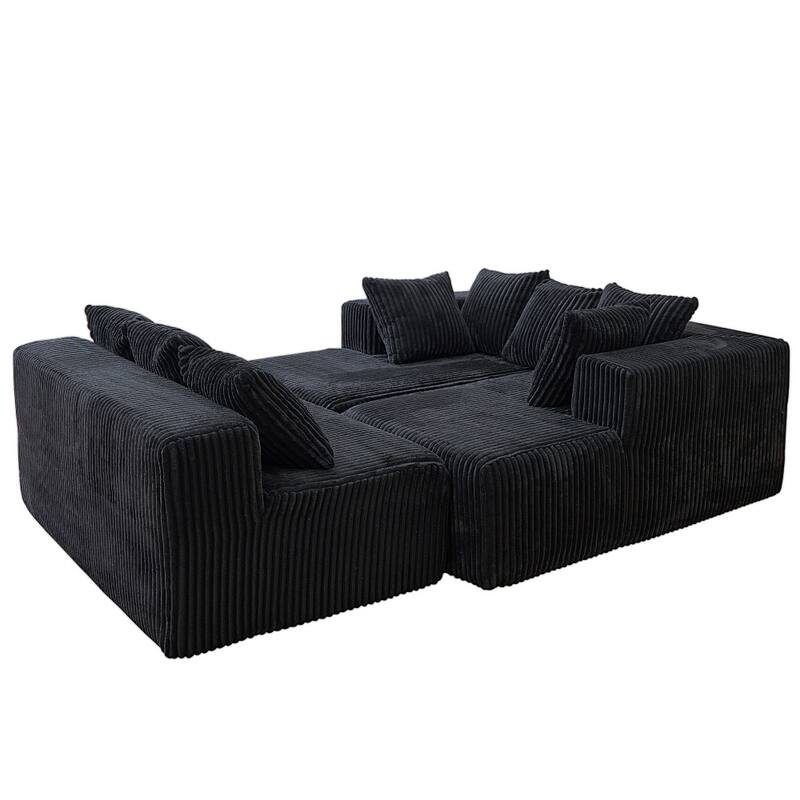 130.31" Modular U-Shaped Sectional Sofa with Striped Corduroy Fabric for Freely Layout