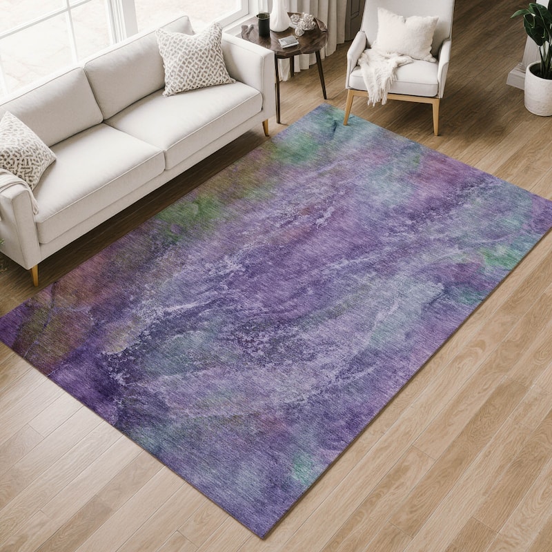 Machine Washable Indoor/ Outdoor Abstract Watercolor Chantille Rug
