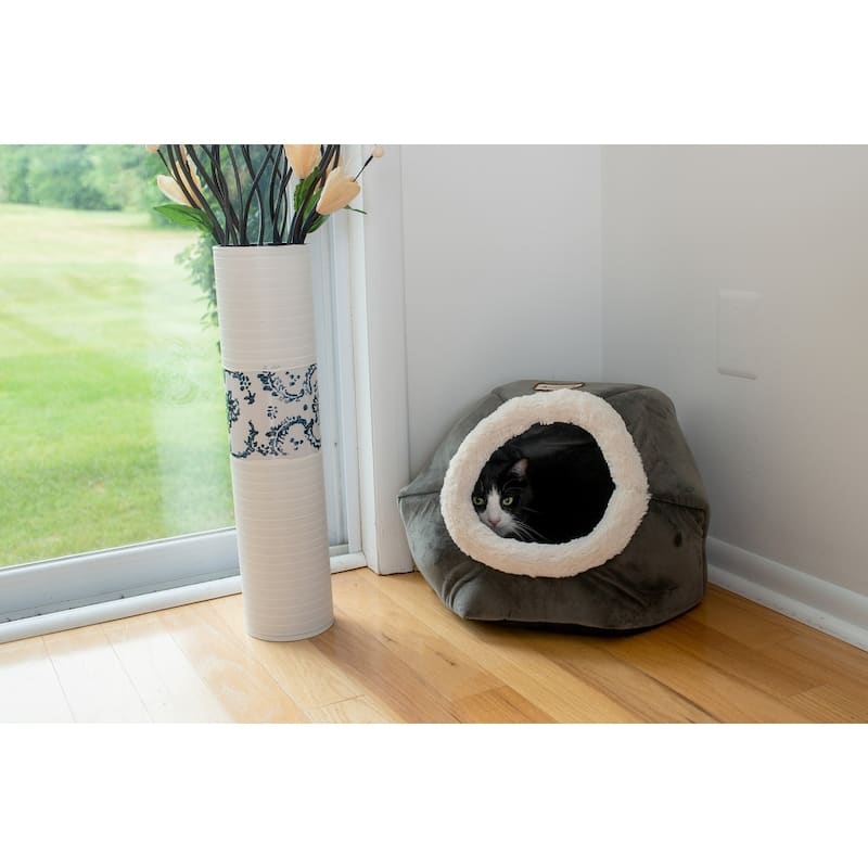 Cat Bed Gray Velvet - 18"(L) x 18"(W) x 14"(H)