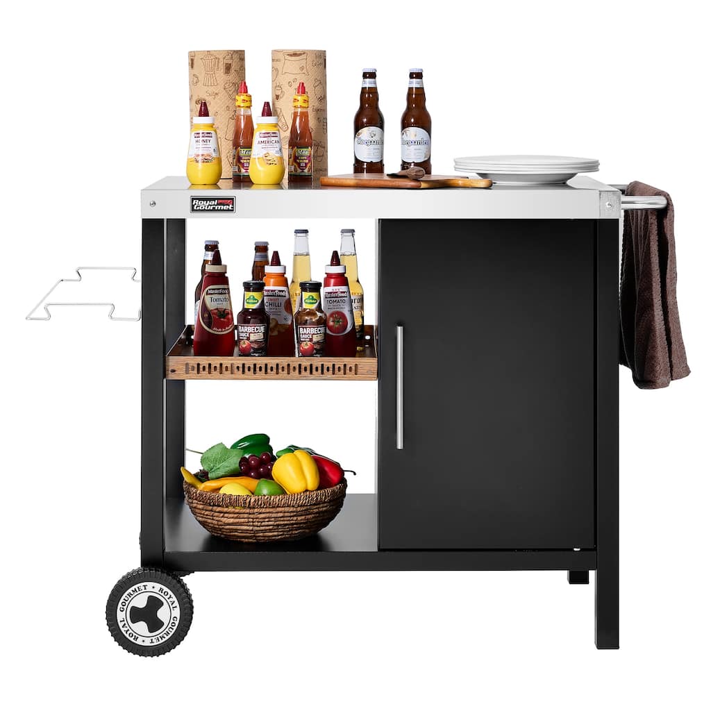 Royal Gourmet PC3402S 3-Tier Dining Cart with Storage Cabinet