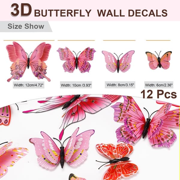 Download 12pcs 3d Butterfly Wall Stickers Decal Sticker For Room Decor Pink On Sale Overstock 28961269