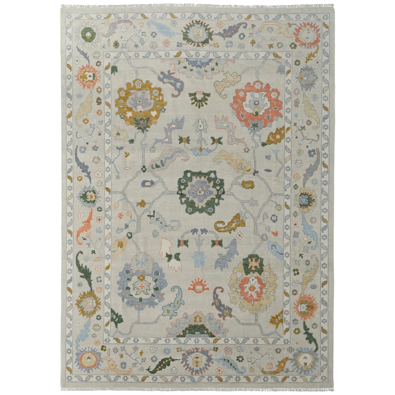 Larson R69GB Floral & Botanical Transitional Area Rug - 1'6" x 1'6" Square - Ivory/Gold/Green