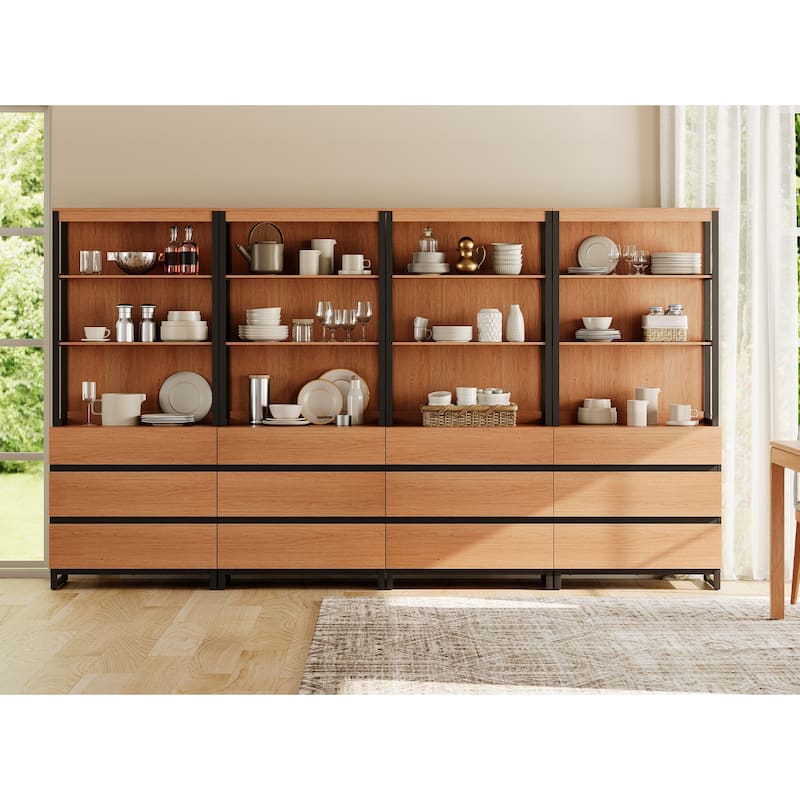 WAMPAT Modern 72" Tall Bookcase with Drawers and Open Book Shelfs, Library Book Shelf for Home Office, Living Room