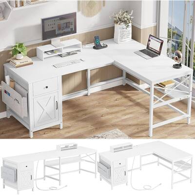 L Shaped Computer Desk Convertible 86.6" Home Office Desk