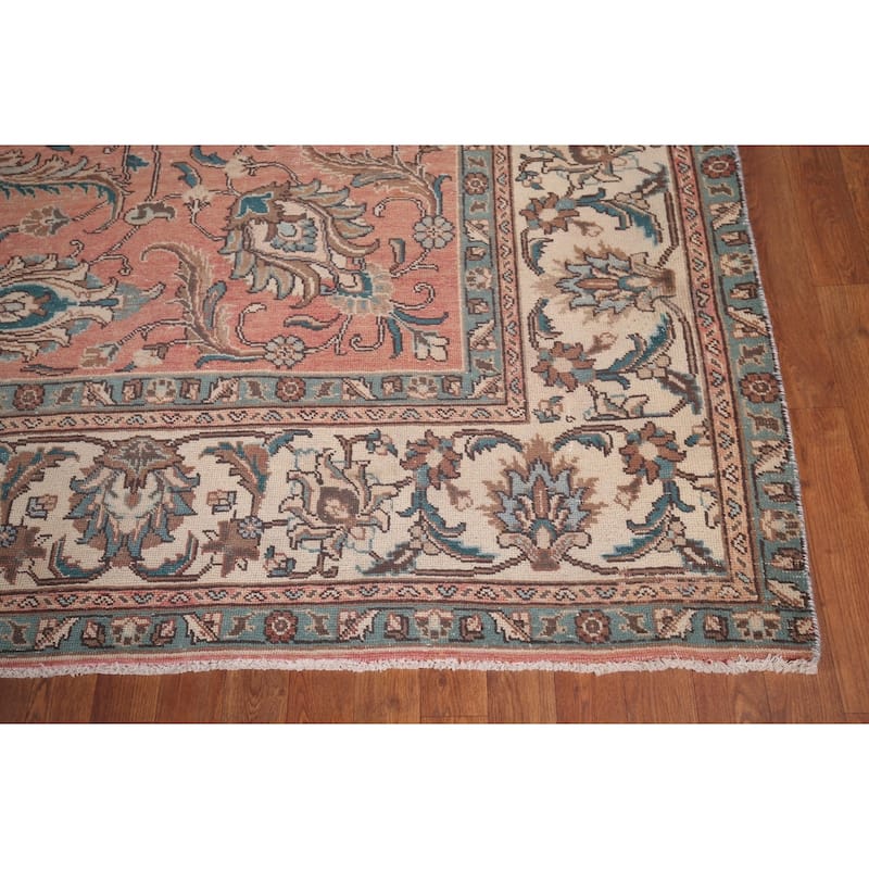 Pink Tabriz Persian Vintage Rug Hand-Knotted Oriental Wool Carpet - 9'9"x 12'10"