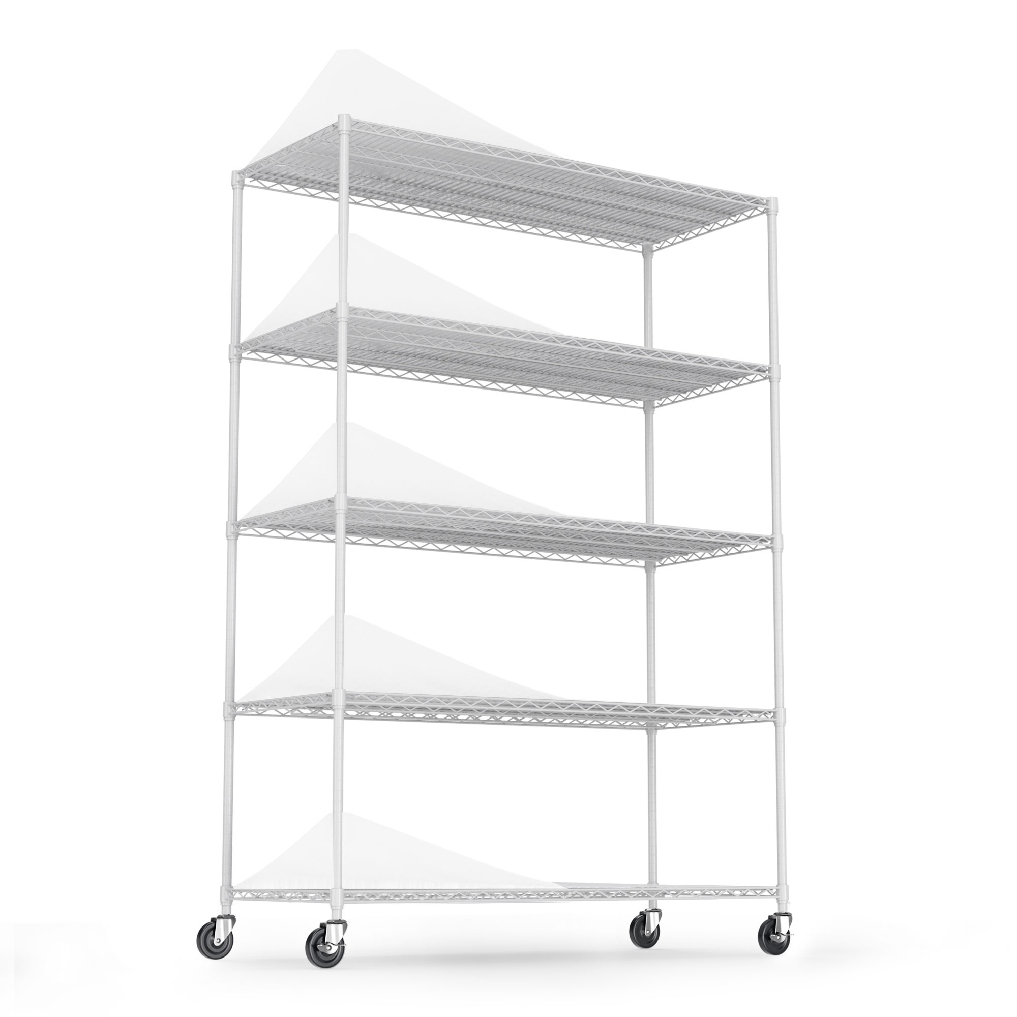 5 Tier 6000lbs Heavy Duty Adjustable Storage Rack Metal Shelf Wire Shelving Unit with Wheels 82 H x 48 L x 24 D White Chrome