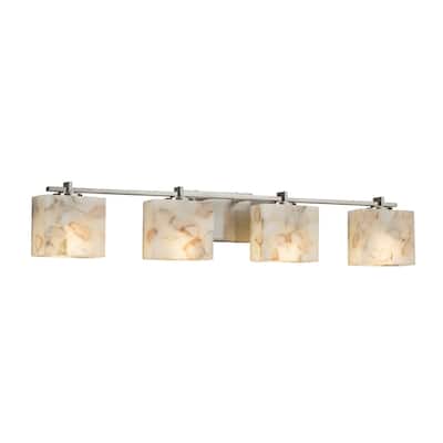 Justice Design Alabaster Rocks Era 4-light Brushed Nickel Bath Bar, Rectangle Shade