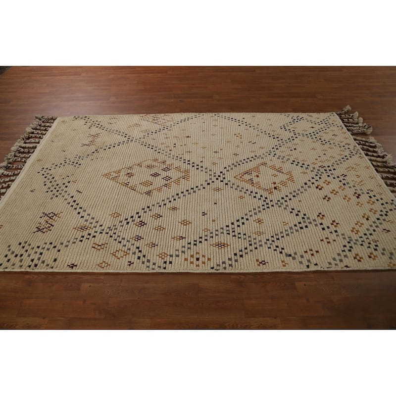 Moroccan Oriental Area Rug Hand-Knotted Wool Carpet - 5'1" x 8'0"