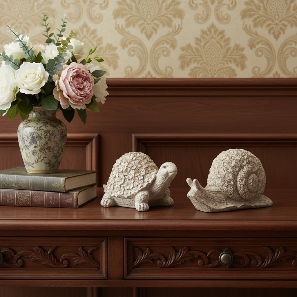 HomeRoots Set of Two Brown Polyresin Snail And Turtle Tabletop Sculptures - 7.10 in. x 4.25 in. x 3.30 in.