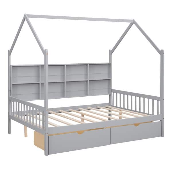 slide 2 of 12, Full House Bed with Drawers & Shelf - Expected Arrival May 15 Gray - Full