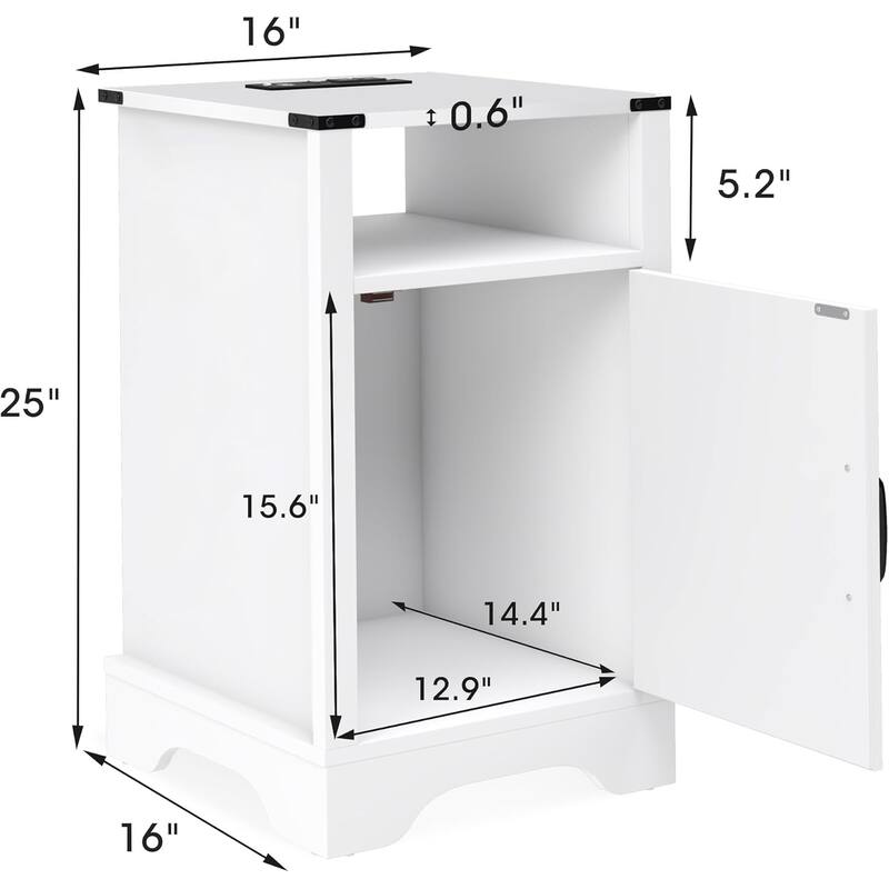 Nightstand Set of 2, White End Table with Charging Station