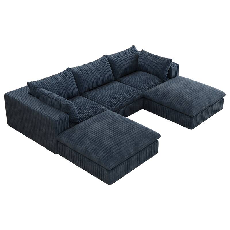 Modular Deep Seat Couch U-shaped Sectional Sofa with Chaise Lounge Corduroy Upholstered Sleeper Sofa Bed with Ottomans