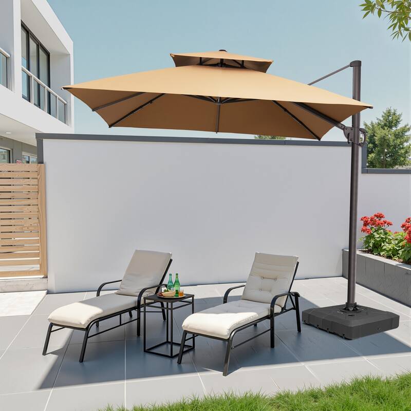Pellebant 10 X 10 Ft Outdoor Patio Cantilever Offset Umbrella with Double Top - Tan