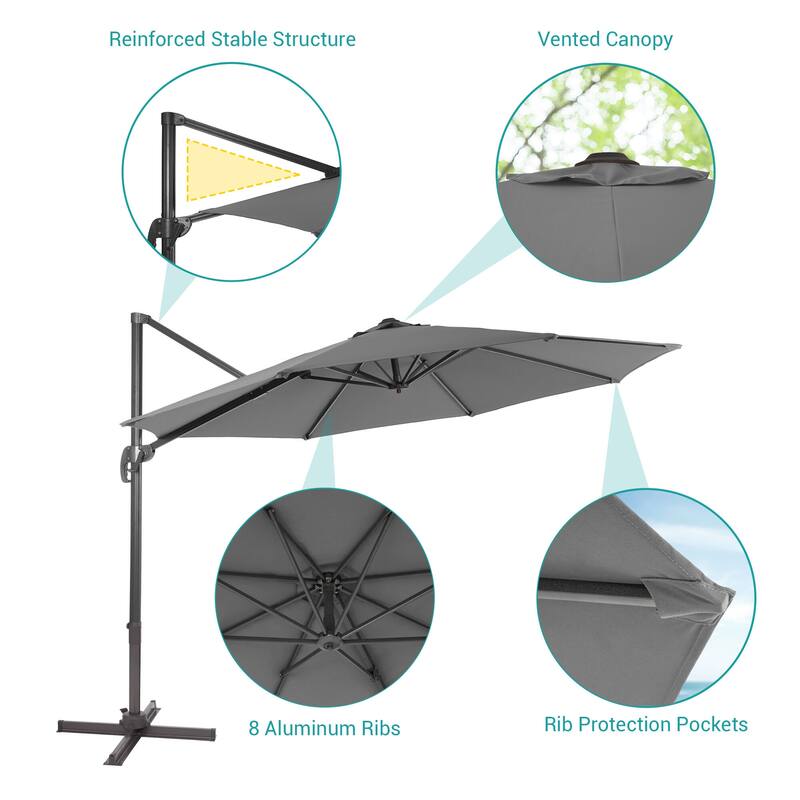BONOSUKI 11FT Cantilever Patio Umbrella 360 Rotation Angle Adjustment