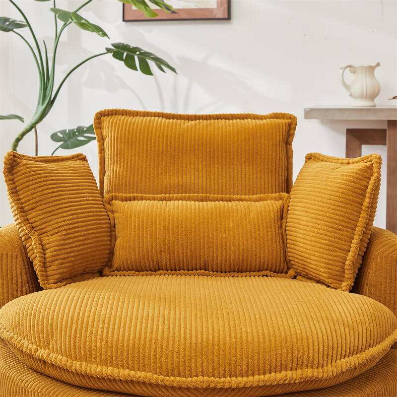 38"W Oversized Swivel Chair with Moon Storage Ottoman, 4 Pillows