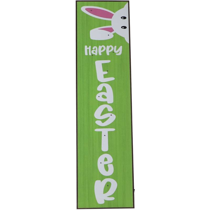Fraser Hill Farm 45-In. HAPPY EASTER Porch Leaner Sign w/Battery-Operated LED Lights, Festive Spring Decoration, Green