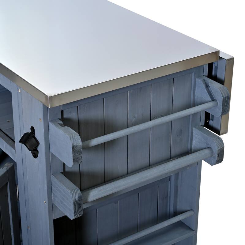 Extendable 41.9" Outdoor Kitchen Island with Stainless Steel Top and Side Spice Rack, Kitchen Cart with Drawers, Storage Cabinet