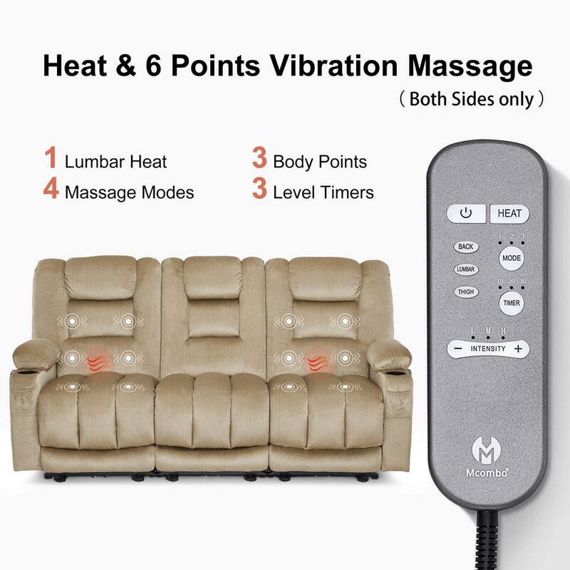 MCombo Power Reclining Loveseat Sofa with Heat and Massage, Fabric PR648