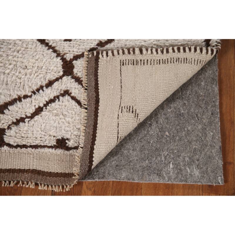 Geometric Beige Anatolian Runner Rug Handmade Wool Carpet - 3'1"x 10'4"