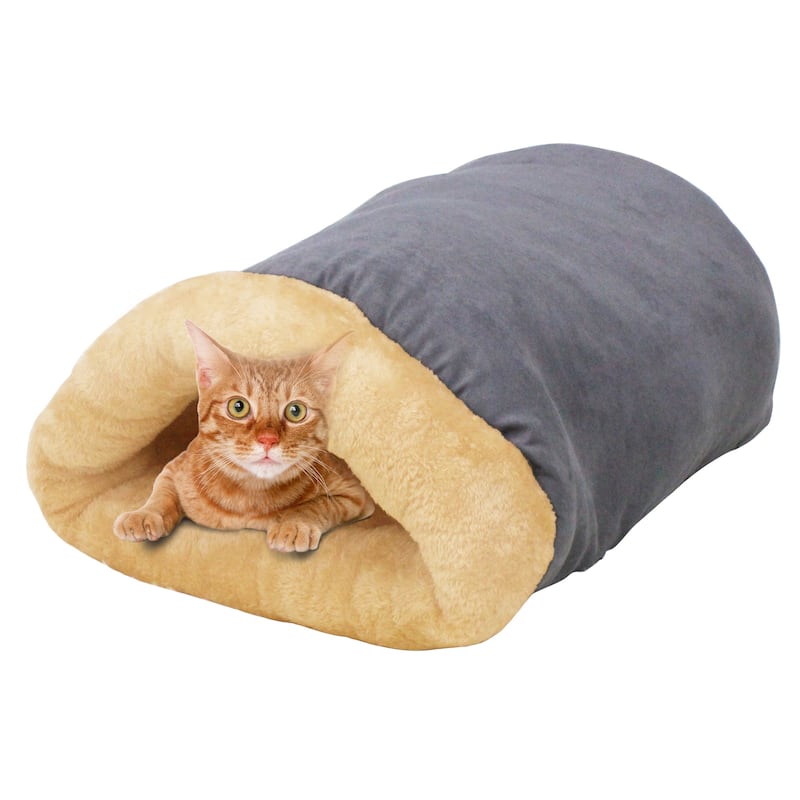 GOOPAWS 4 in 1 Self Warming Burrow Cat Bed - Grey