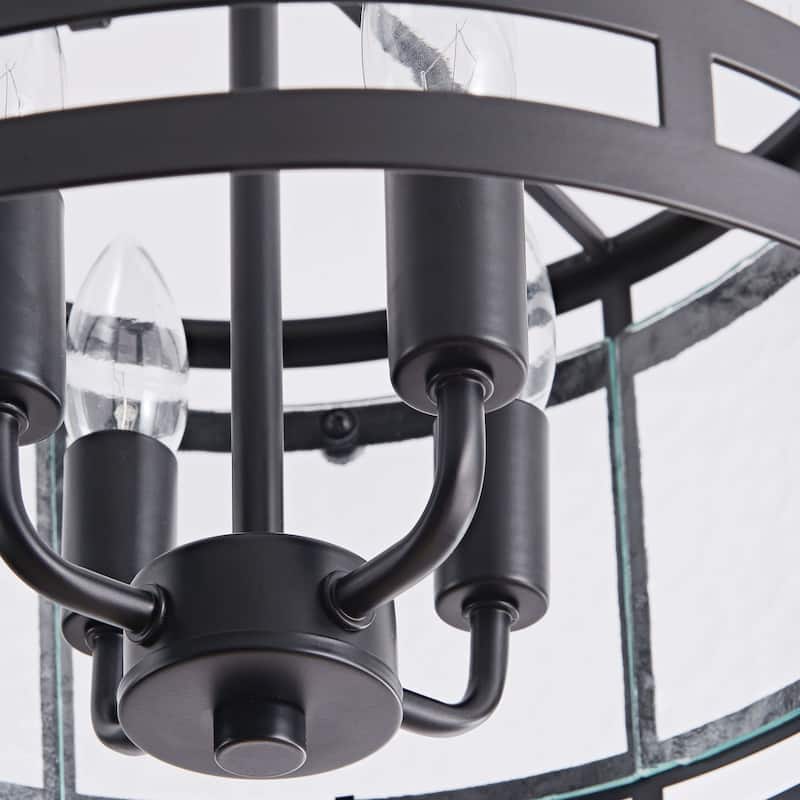 Laia 14.5" 4-light Water Textured Curved Glass Drum Round Flush Mount - 14.5 inches D x 11 inches H