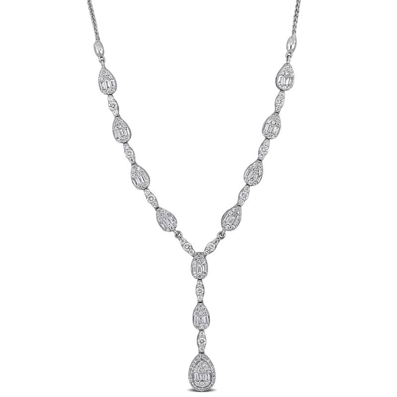 Miadora 14k White Gold Diamond Lariat Necklace 1 3/4ct TDW 16+1" or 17"