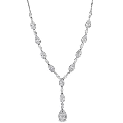Miadora 14k White Gold Diamond Lariat Necklace 1 3/4ct TDW 16+1" or 17"