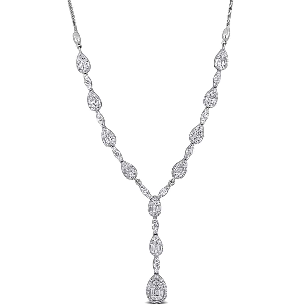 Miadora 14k White Gold Diamond Lariat Necklace 1 3/4ct TDW 16+1" or 17"