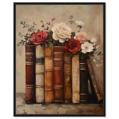 Bookshelf Bouquet II Canvas by Art Remedy