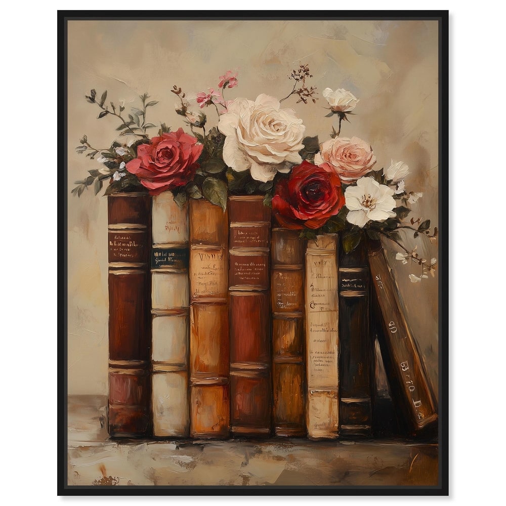 Bookshelf Bouquet II Canvas by Art Remedy