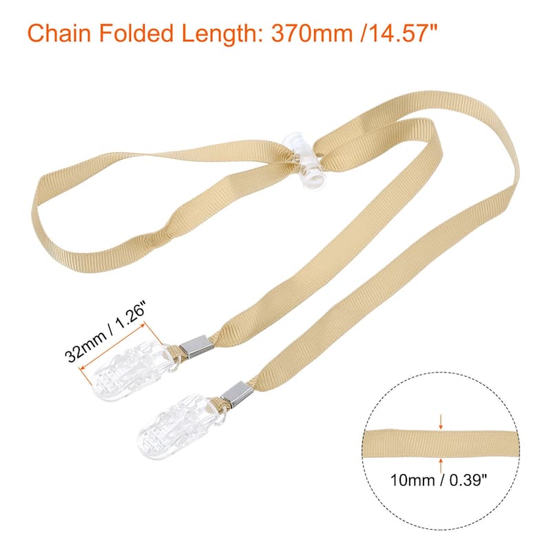 14.6" 2Pcs Napkin Chain Adjustable Bib Holder Chain Sun Hat Strap Lanyard, Beige - 14.57"
