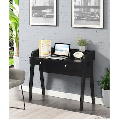 Modern 2-Drawer Desk with Shelf - Black Minimalist Computer Writing Table 42"D x 18"W