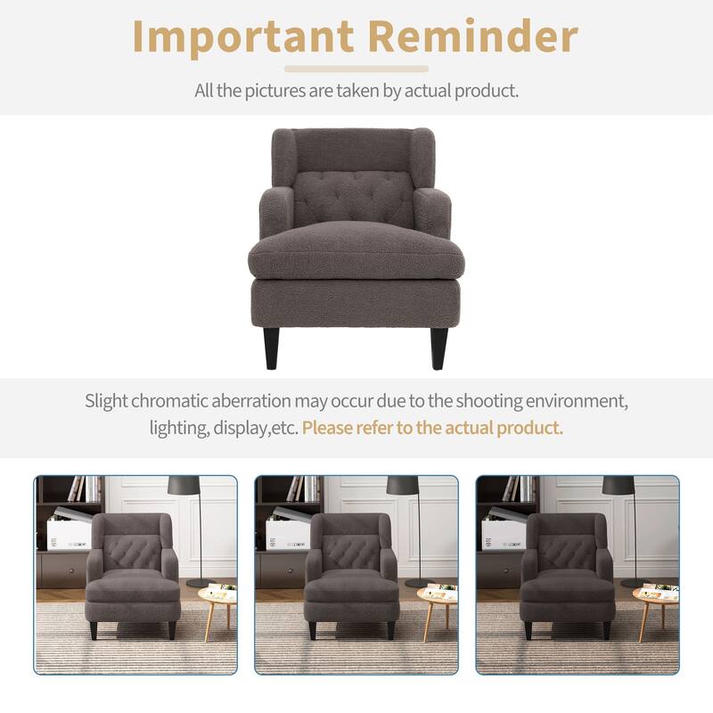 Modern 35.25" Upholstered Arm Chair with Birch Wood Legs amd Tufted Backrest for Living Room