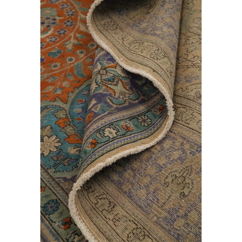 Hand Knotted Oriental 100% Wool Carpet Traditional Floral Oranges & Rust Tabriz Area Rug - 13' 0'' X 9' 10''