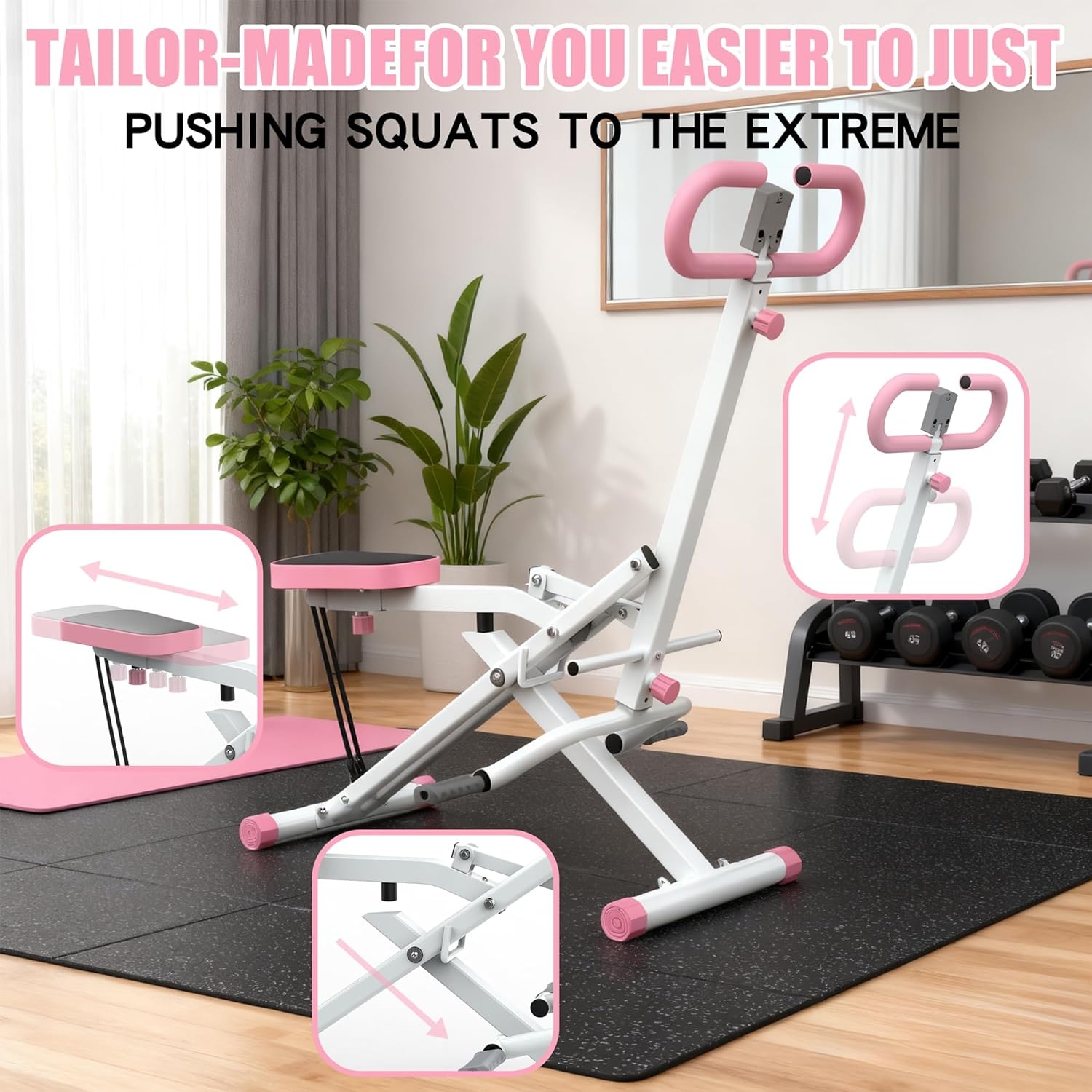 Squat Machine for Home, Assist Trainer for Glutes Workout Foldable with Resistance Bands, for Botty Glutes Butt Thighs