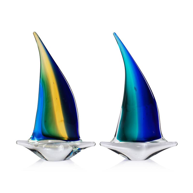 Marisol 2-Piece Assorted Set Decorative Glass Sailboats - Large- 10"