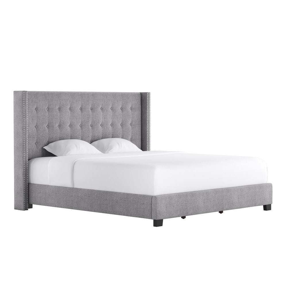 Melina Tufted Linen Wingback Platform Bed by iNSPIRE Q Bold